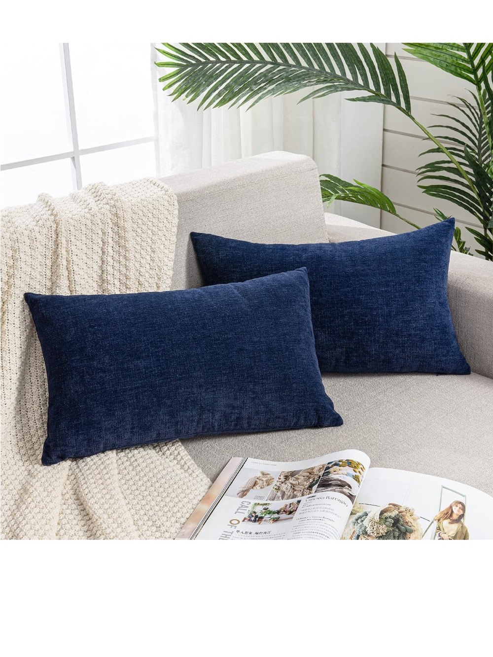 Plush Navy  Blue Lumbar Throw Pillow -  covers 2 pack 20x12